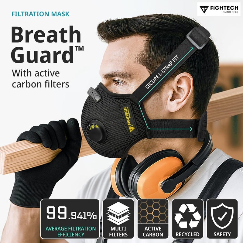 FIGHTECH Dust Mask – 3 SIZES - Reusable Face Mask with Carbon Filters and Air Valves for Woodworking, Construction, Moving - Image 4